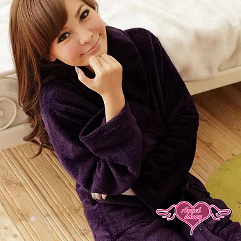 【天使霓裳】法式甜心柔情 珊瑚絨 睡袍(深紫)F深紫