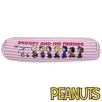 【日本進口正版】Snoopy 史努比 長型 防震 筆袋/化妝包/收納包 (小) PEANUTS -粉紅條紋款