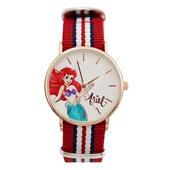 Disney 授權迪士尼系列 英倫風格多種顏色休閒帆布錶帶搭配玫金錶框- 小美人魚