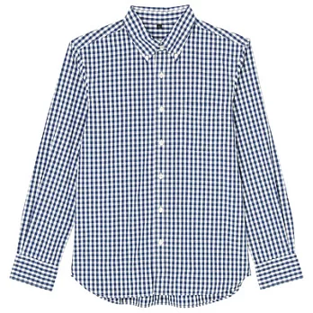 [MUJI無印良品]男有機棉細格紋扣領襯衫S煙燻藍