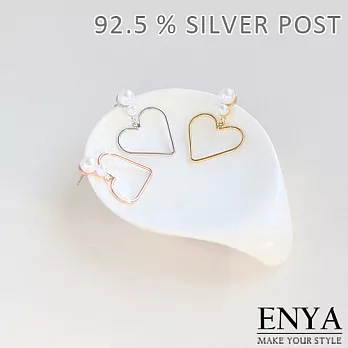 Enya★925銀 珍珠愛心耳環金色