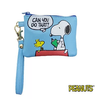 【日本進口正版】史努比 Snoopy 腕掛/手提 零錢包/卡票包/票夾 PEANUTS -藍色款