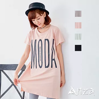 【AnZa】冰絲棉印字休閒長T/連身裙(4色)FREE粉色