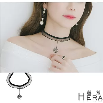 【Hera】赫拉 荷葉花邊玫瑰短款項鍊/鎖骨鍊/頸鍊(黑色)