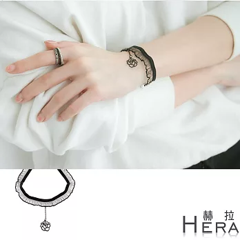 【Hera】赫拉 荷葉花邊墜玫瑰短款手鍊(黑色)
