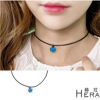 【Hera】赫拉 立體玫瑰皮繩短款項鍊/鎖骨鍊(藍色)