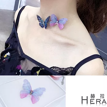 【Hera】赫拉 立體水鑽蝴蝶隱形短項鍊/鎖骨鍊(紫粉色)
