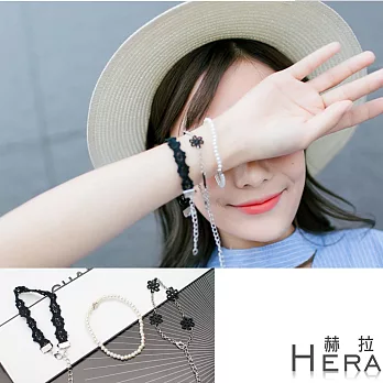 【Hera】赫拉 蕾絲雛菊花朵珍珠多層次手鍊(黑色)