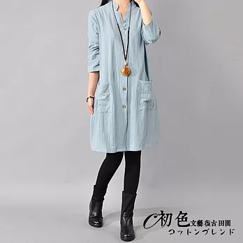 【初色】純色口袋襯衫連衣裙-共4色-90346M天藍色