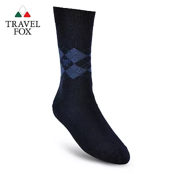 TRAVEL FOX 旅狐 英式菱格紋 純棉休閒紳士襪 [T42-47]藍