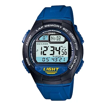 CASIO 最快速的資訊電報液晶簡易腕錶-藍橡膠-W-734-2A