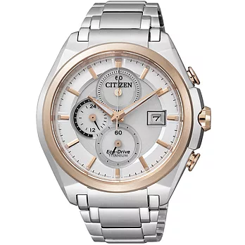 CITIZEN Eco-Drive 超級【鈦】盛世光動能三環優質時尚腕錶-金框-CA0356-55A