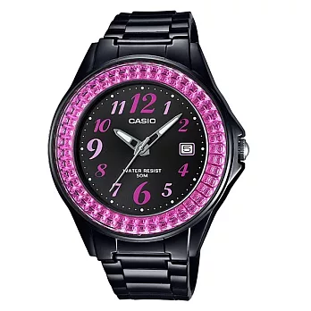 CASIO 珠光寶氣的炫爛休閒運動時尚腕錶-黑+桃紅-LX-500H-1B