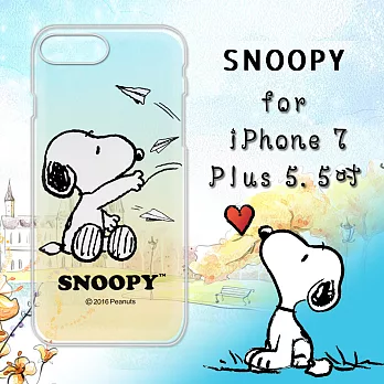 史努比/SNOOPY 授權 iPhone 8 Plus/iPhone 7 Plus 漸層彩繪軟式手機殼(紙飛機)