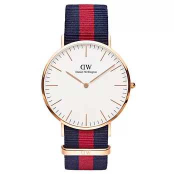 DW Daniel Wellington 經典藍紅帆布腕錶-金框/40mm(0101DW)