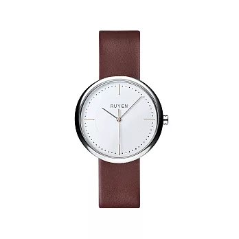RUYEN 經典系列​手​錶 38mm 白色錶面 棕色皮錶帶