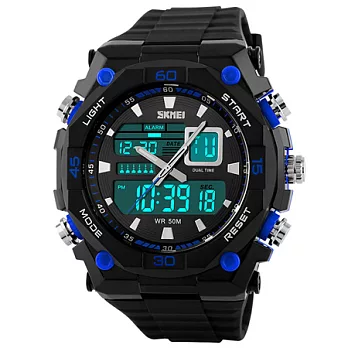 Watch-123 時刻美1092雙機芯多功能防震防水電子錶 (3色任選)藍色
