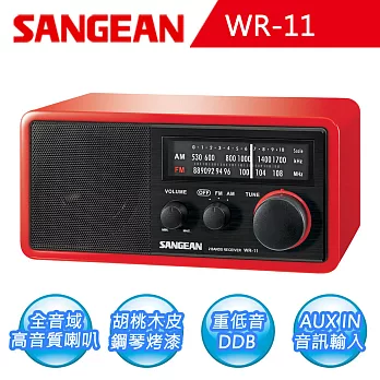 【SANGEAN】二波段復古式收音機 (WR-11)紅色
