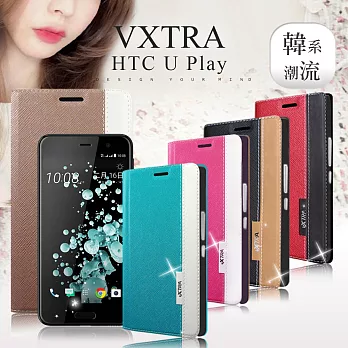 VXTRA 宏達電 HTC U Play 5.2吋 韓系潮流 磁力側翻皮套凱特女王桃
