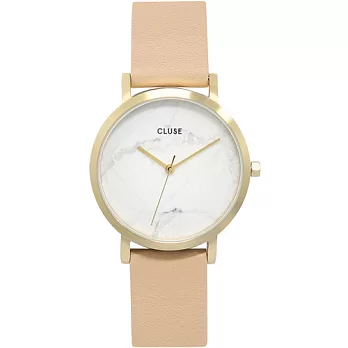 CLUSE荷蘭精品手錶 大理石系列 白錶盤金框粉色皮革錶帶手錶33mm
