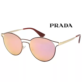 【PRADA太陽眼鏡】復古造型圓框/深紅x金邊水銀粉鏡(PR62SS-USH5L2)