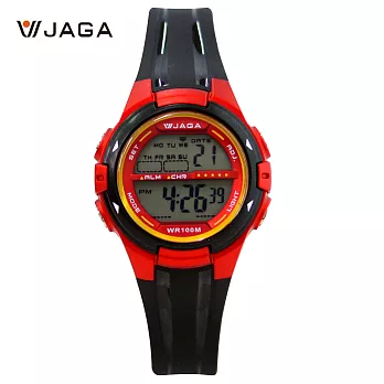 JAGA捷卡 M1140 小巧錶面粉嫩活力色系防水電子錶- 黑紅 AGG