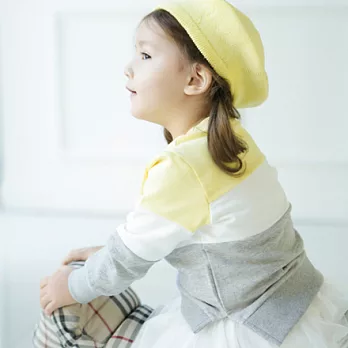 韓版三色拼接長袖上衣親子裝(小孩)90黃色