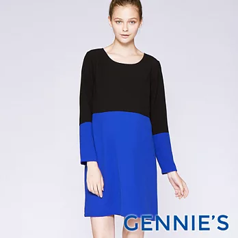 【Gennies奇妮】假兩件拼接洋裝-黑藍