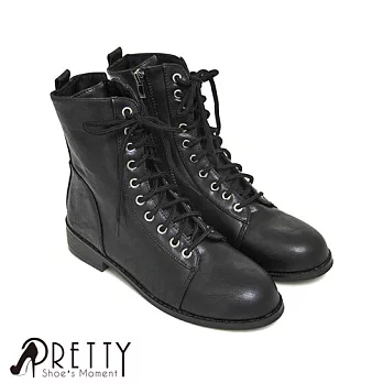 【Pretty】個性刷色側拉鍊中筒馬汀靴/機車靴JP23黑色
