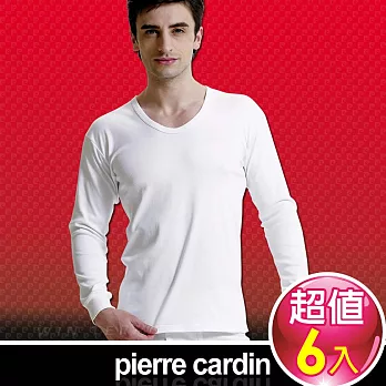 Pierre Cardin 皮爾卡登 排汗厚暖棉U領長袖衫(6件組)-台灣製造M白