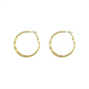 Snatch 4cm壓紋小節圈圈耳環 - 金 / 4cm Embossed Hoop Earrings - Gold