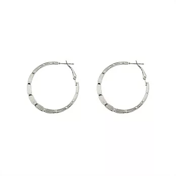 Snatch 4cm壓紋小節圈圈耳環 - 銀 / 4cm Embossed Hoop Earrings - Silver