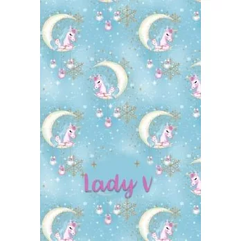 Lady V: Dot Grid Journal with Her Unicorn Name/Initial with Christmas Theme