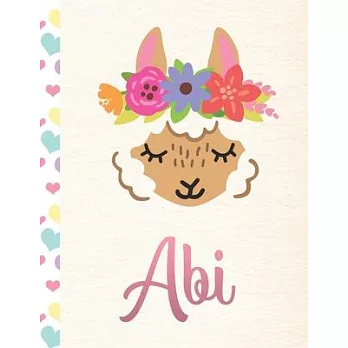 Abi: Personalized Llama Primary Story Journal For Girls With Pink Name - Half Ruled Dotted Midline and Blank Picture Space