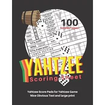 Yahtzee Scoring Sheet: V.10 Yahtzee Score Pads for Yahtzee Game Nice Obvious Text and large print yahtzee score card 8.5 by 11 inch