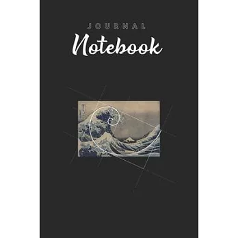 Journal Notebook: Hokusai Meets Fibonacci Spitural Blank Pages Rule Lined Journal Notebook with Black Cover Size 6in x 9in x120 Pages fo