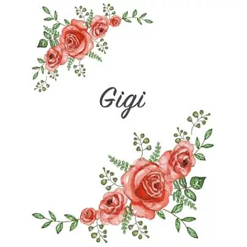 Gigi: Personalized Notebook with Flowers and First Name - Floral Cover (Red Rose Blooms). College Ruled (Narrow Lined) Journ