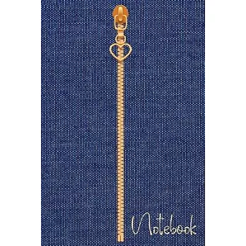 Notebook: Realistic Fabric Jeans Golden Zipper Notebook Journal With Blue Background, 6＂ x 9＂ Inches, 110 Pages