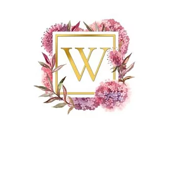 W: Pretty Watercolor / Gold - Super Cute Monogram Initial Letter Notebook - Personalized Lined Journal / Diary - Perfect