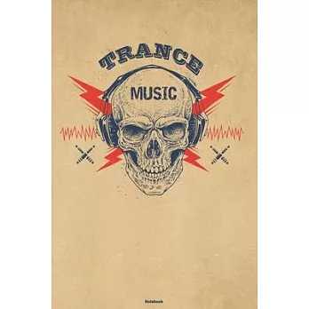 Trance Music Notebook: Skull with Headphones Trance Music Journal 6 x 9 inch 120 lined pages gift