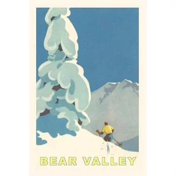 The Vintage Journal Big Snowy Pine Tree and Skier, Bear Valley