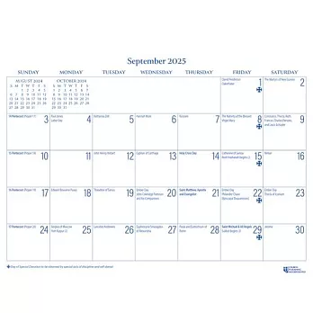 2025 Parish Wall Calendar: September 2024 Through December 2025