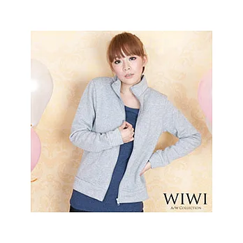 [WIWI]純色素面雙口袋內刷毛立領拉鍊外套~灰色