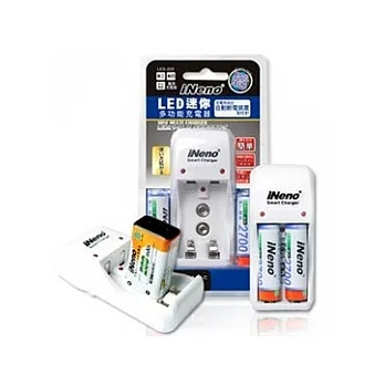 iNeno LED多功能充電器附iNeno三號充電池2入、9V/200mAh充電池1入