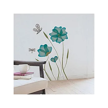 環保無痕壁貼-花與蜻蜓(藍花)