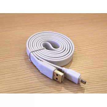 HTC/Samsung/SONY/Moto/LG... micro-USB 彩色繽紛 USB 傳輸充電寬扁線 (1m)白色