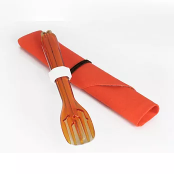 dipper 3合1環保餐具陶瓷湯匙檜木筷-甜戀橘