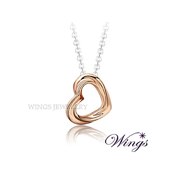Wings 守護真心 時尚扭轉式設計愛心項鍊 玫瑰金色 NW151