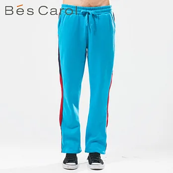 【Bés Carol】男式側縫拼塊運動長褲S湖水藍