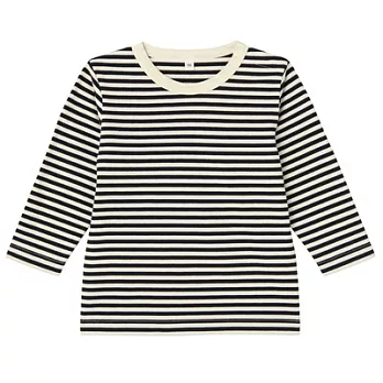 [MUJI 無印良品]幼兒有機棉混每日兒童服橫紋長袖T恤80深藍橫紋